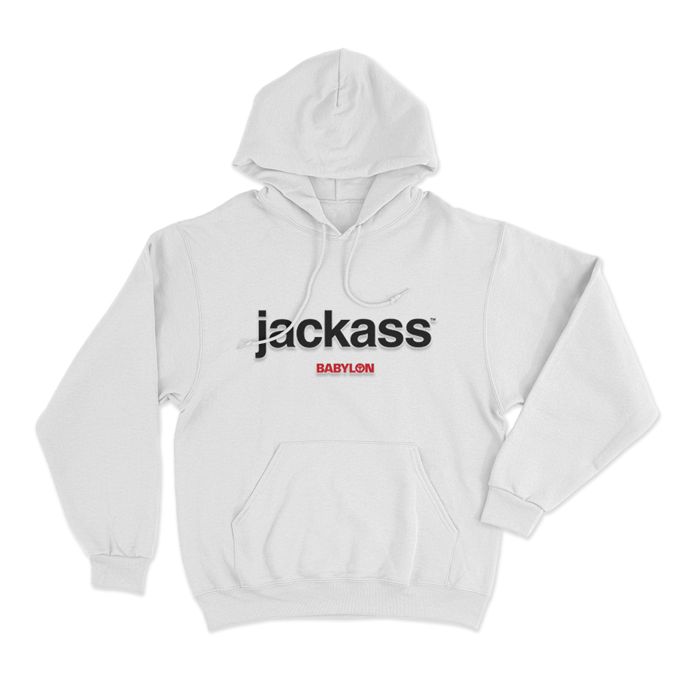 Jackass x Babylon Unisex Hoodie White Jackass x Babylon Unisex Hoodie White
